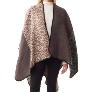 Leopard Color Blocked Accent Stitch Ruana